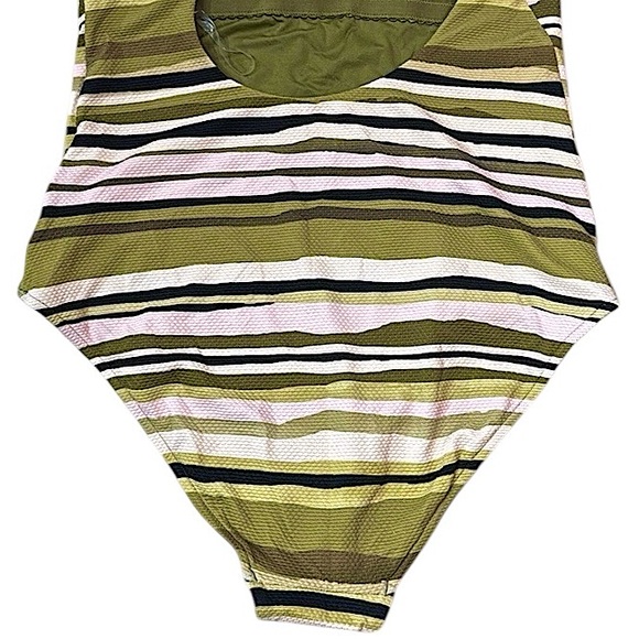 Seafolly Sun Stripe Green One Shoulder One-Piece Swimsuit - Picture 13 of 16